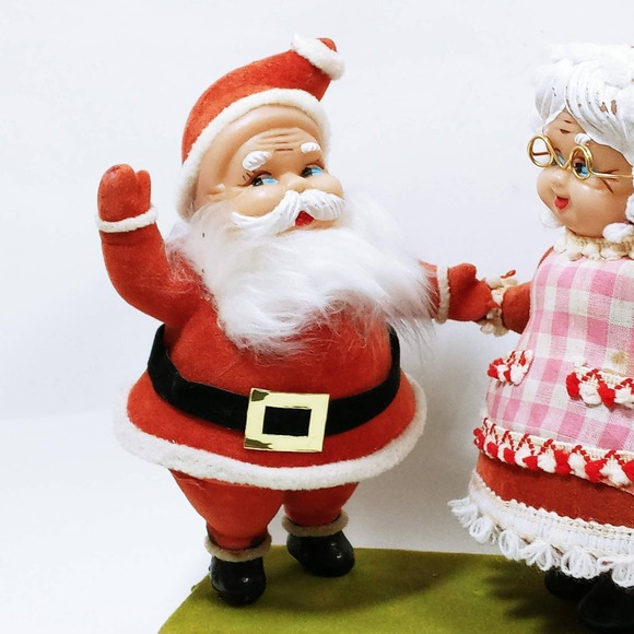 Vtg Flocked Santa & Mrs Clause Christmas Figures (cb6) - Picture 3 of 7